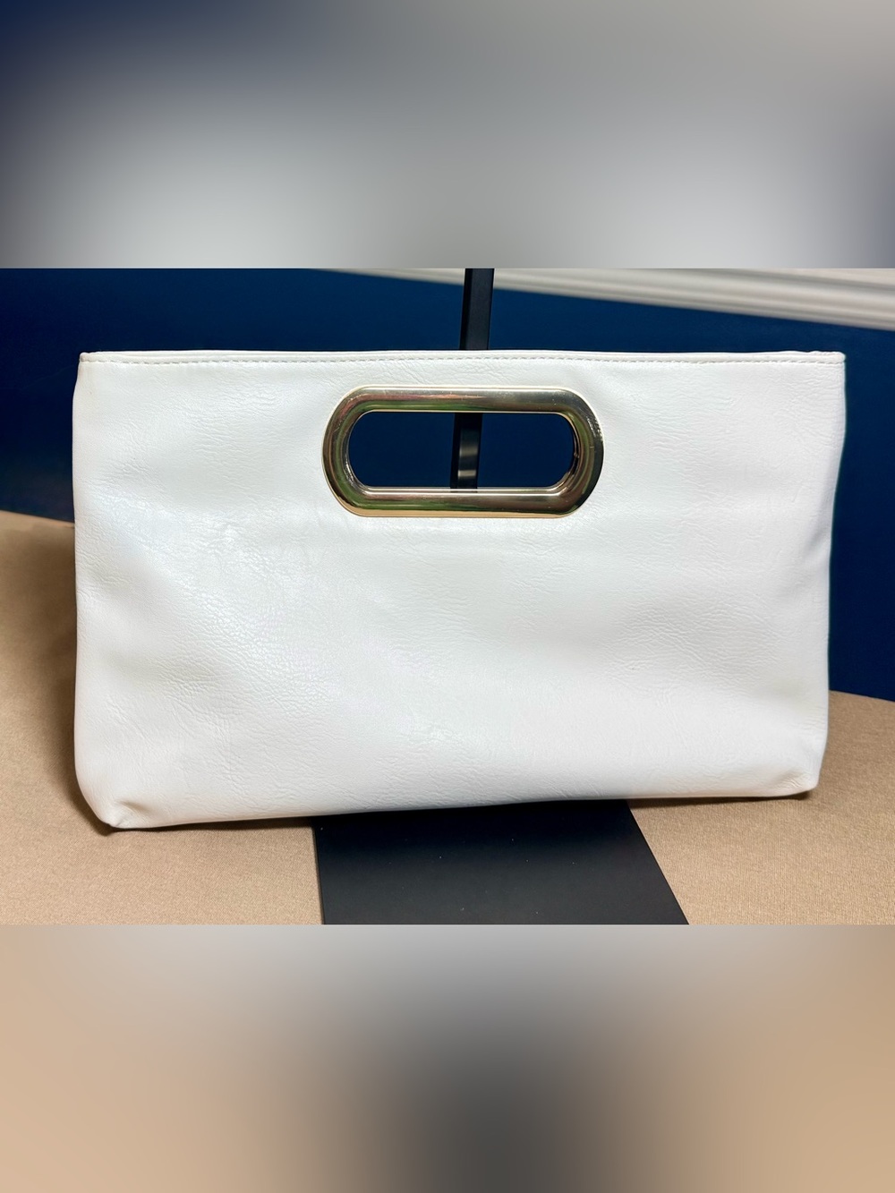 Charming Charlie White Clutch with Gold Handle